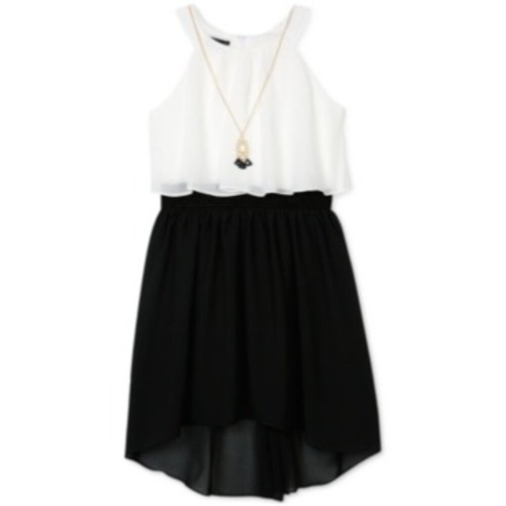 Amy Byer Girls Ivory & Black High-Low Chiffon Dress Size 12